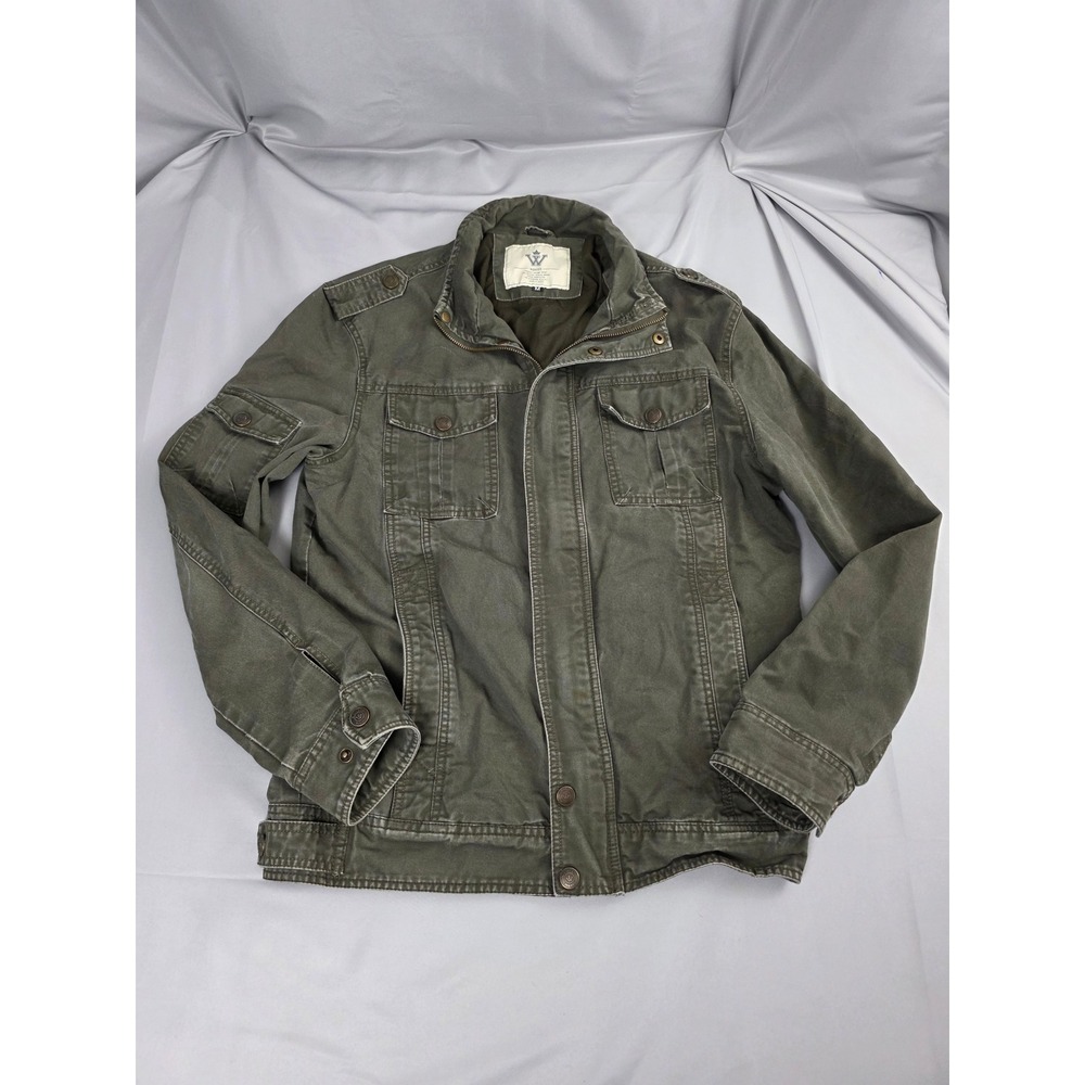 WenVen Mens Military Style Field Jacket Olive Green Cotton Utility Coat Medium